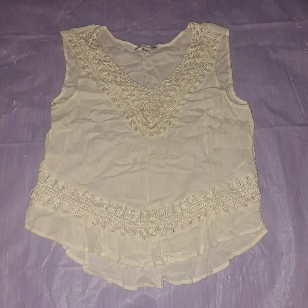AE Cream Crochet Detail Boho Sleevless Tank Top Cover Up Sz Medium - Picture 6 of 7
